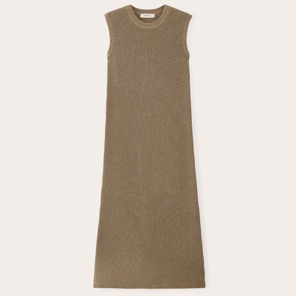 Everlane Women's Midi Dress in Everyday Cotton in Heather Taupe, Size Medium